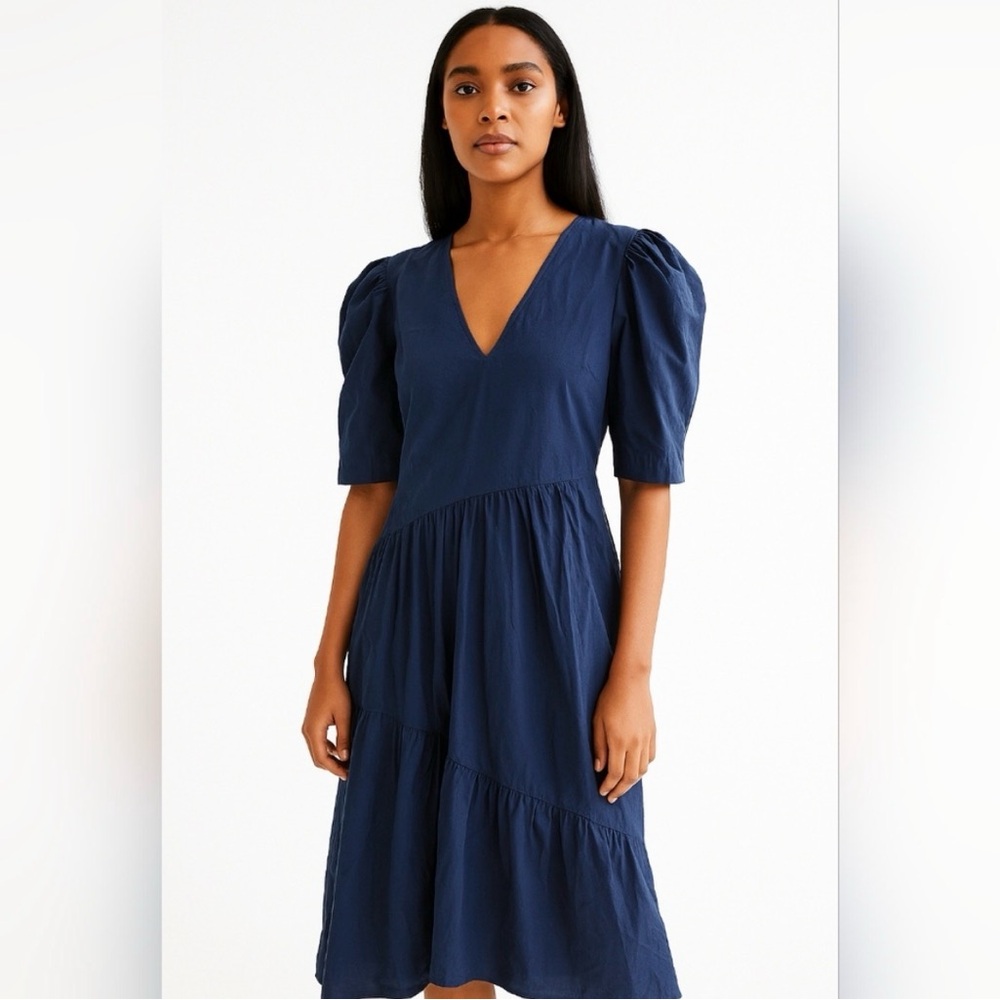 Sea New York navy cotton puff sleeve midi dress New size small